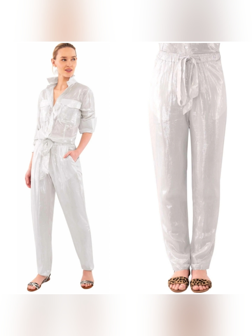 Gretchen Scott Glinda Lurex Metallic Pull On Trouser With No Waist Tie Pearl XS